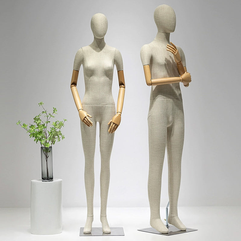 Jelimate Boutique Store Female Full Body Mannequin,Men Full Body Dress Form Model Bamboo Linen Dress Form,Luxury Clothing Display Mannequin with Wooden Arms