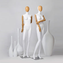 Load image into Gallery viewer, Jelimate High End Female Dress Form Mannequin Full Body,Clothing Store Clothing Display Model with Wood Grain Head,Adult Women Dummy Plastic Wooden Arms
