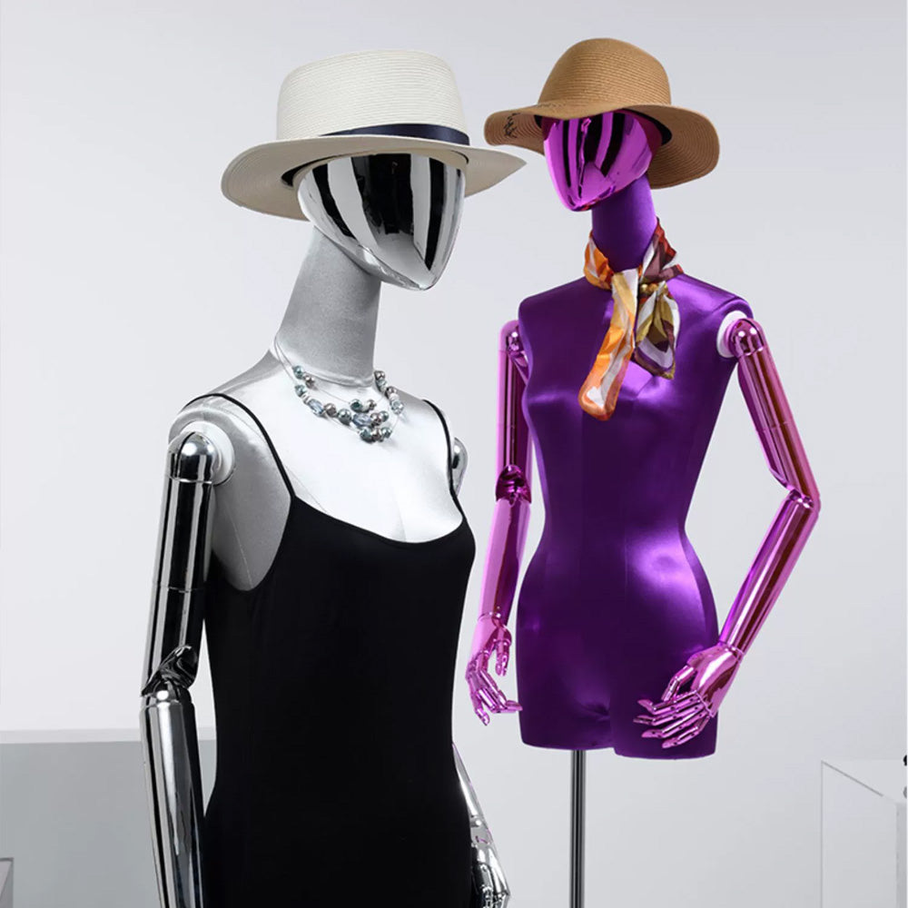 Jelimate Half Body Female Mannequin Torso With Plated Head,Satin Dress Form Women Dress Form Torso,Boutique Store Clothing Display Mannequin Torso