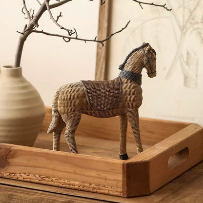 Jelimate Retro Rattan Horse Statue Handicraft Ornaments,Creative Horse Decoration Ornaments For Bedroom Study Store Office Home Decoration,Animal Decoration Ornaments Horse Sculpture