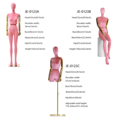 Jelimate Clothing Store Female Mannequin Full Body Dress Form,Wedding Dress Clothing Display Mannequin Torso,Colorful Velvet Dress Form Manikin Head Gold Hand