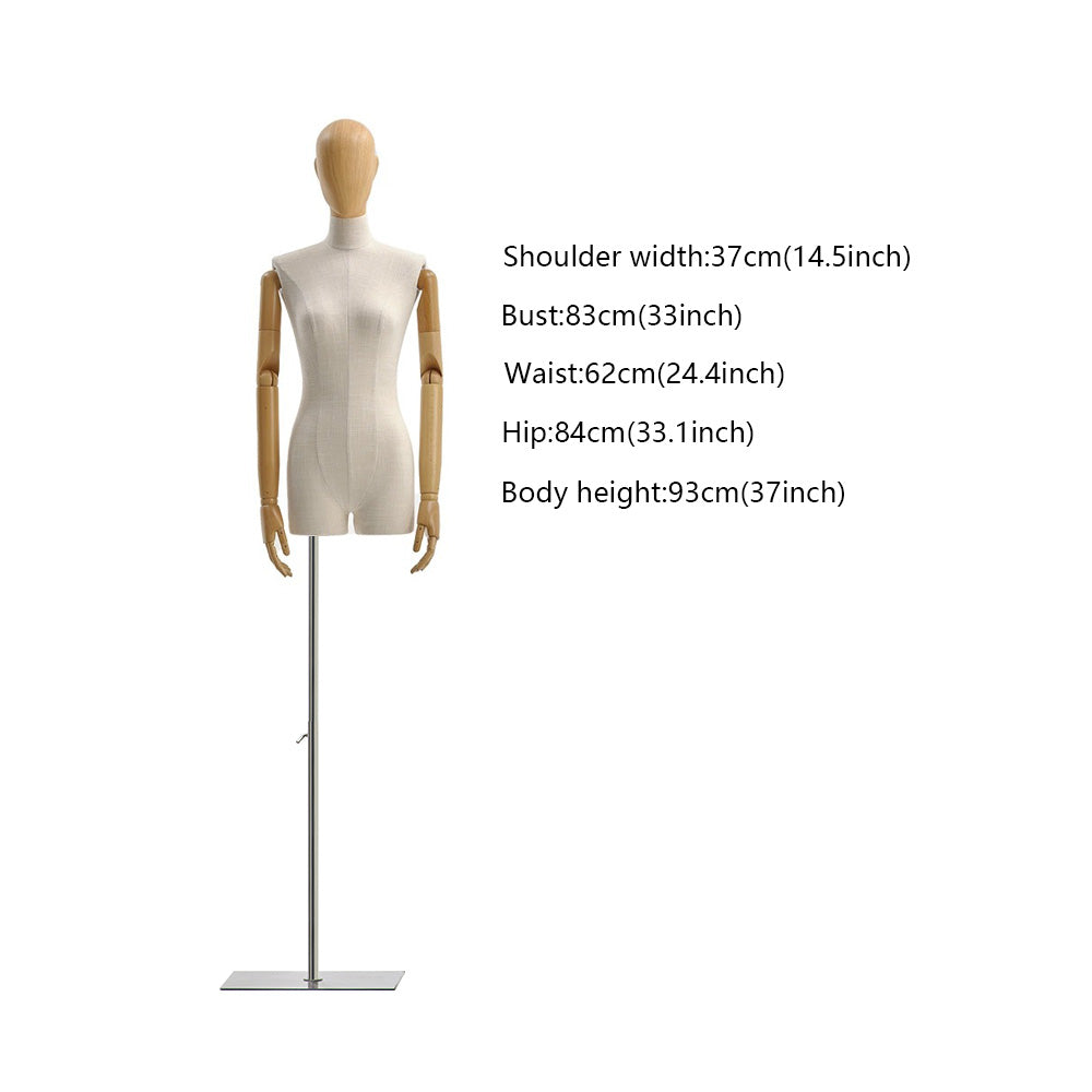 Jelimate Female Half Body Mannequin,Linen Display Mannequin Torso with Wooden Head,Women Dress Form Dummy Clothing Display Model Shooting Display Props