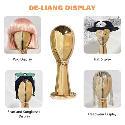 Luxury Gold 40cm Long Neck Female Mannequin Head Realistic Egg Head Women Wig Display Electroplating Head Stand JM010GOLDEN-40CM