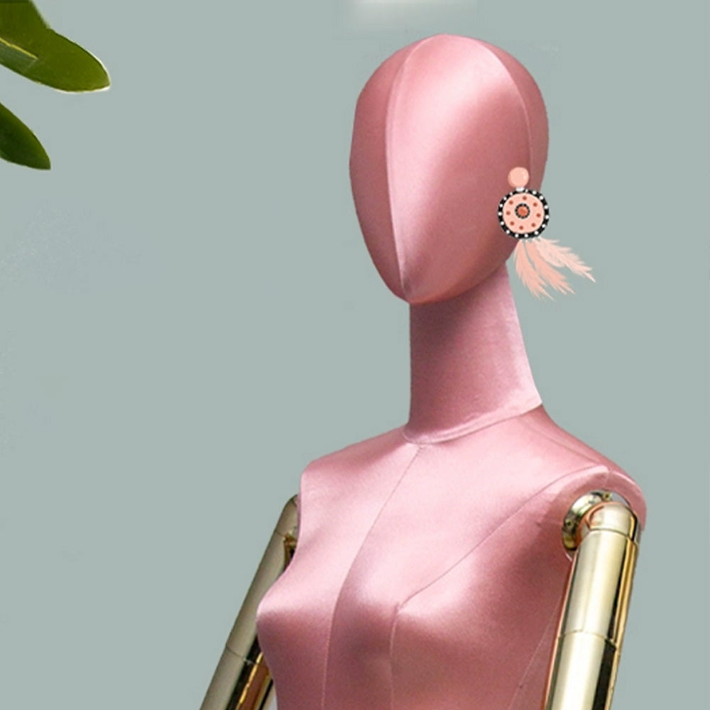 Jelimate Luxury Satin Half Body Female Mannequin Torso,Satin Dress Form Adjustable Women Clothing Display Model,Head Manikin Torso With Gold Arms