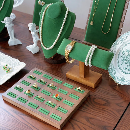 Jelimate Luxury Jewellery Store Showcase Cabinet Green Velvet Jewelry Display Stand Display Exhibition Necklace Bust Earring Bracelet Ring Jewelry Display Set