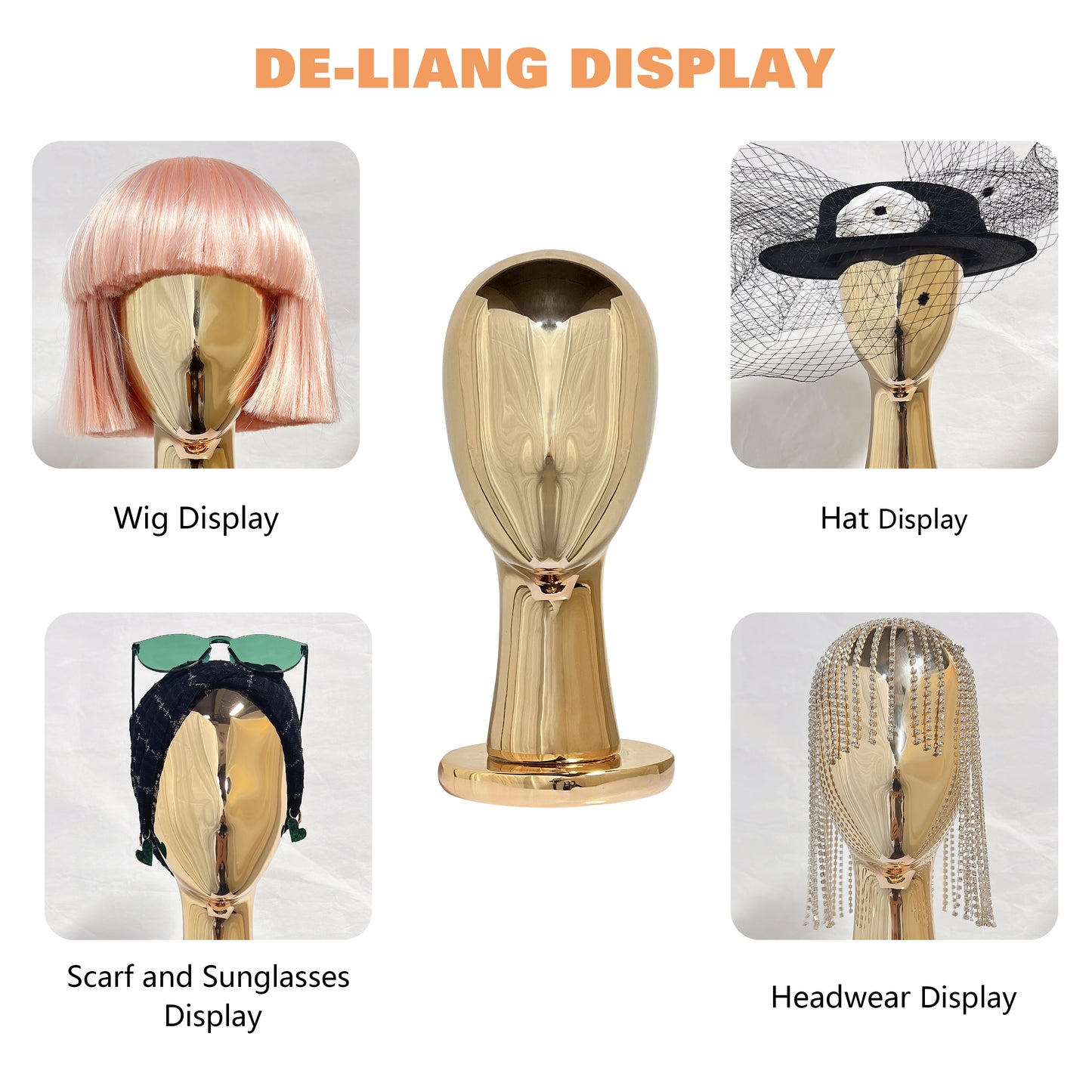 Luxury 33cm Gold Head Mannequin Display Dress Form Torso,Upper Torso Plate Mannequin Head Form,Manikin Head For Wigs Hat Holder JM011GOLDEN-33CM