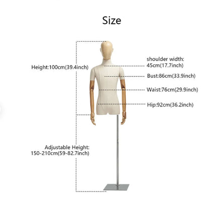 Jelimate Luxury Male Female Mannequin Torso With Wooden Head Arms,Linen Dress Form Clothing Display Model,Window Dress Form Wedding Dress Mannequin