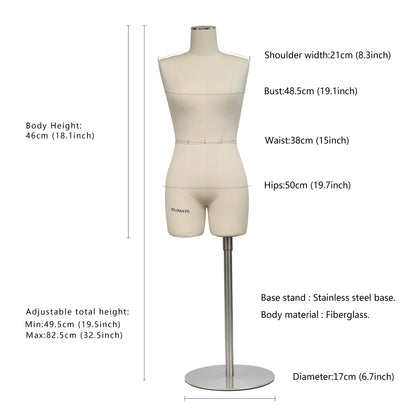 JMSIZE12 Half Scale Female Dress Form For Pattern Making,1/2 Scale Miniature Sewing Mannequin for Women,Mini Tailor Mannequin for Fashion Designer Fashion School Draping Mannequin