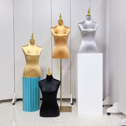 Jelimate Clearance Satin Female Half Body Mannequin,Women Silk Dress Form Adjustable Clothing Display Model,Female Display Mannequin Torso with Gold Base