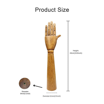 Jelimate Natural Wood Color Red Brown Black Wooden Hand Mannequin,Flexible Fingers Sunglasses Jewelry Display Mannequin Hand Model,Home Decoration Hand Dress Form Ring Display Stand