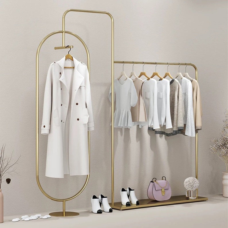 Jelimate Fashion Clothing Display Rack Metal Garment Rack,Floor Standing Display Rack Women Clothes Rack For Clothing Store Shoe Rack,Stainless Steel Gold Silver Clothing Shelf,Clothing Storage Rack 190cm& 240cm