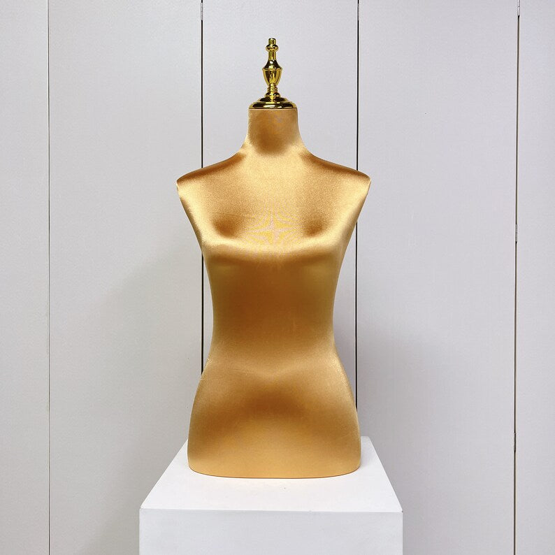 Jelimate Clearance Satin Female Half Body Mannequin,Women Silk Dress Form Adjustable Clothing Display Model,Female Display Mannequin Torso with Gold Base