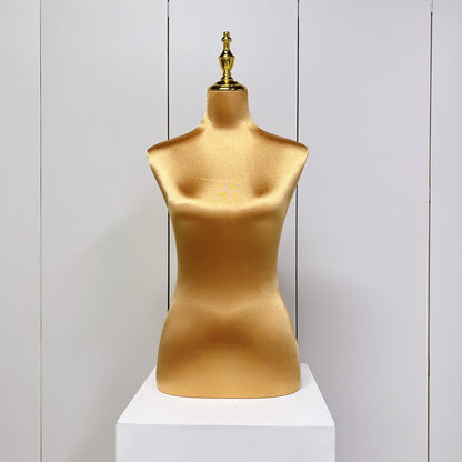 Jelimate Clearance Satin Female Half Body Mannequin,Women Silk Dress Form Adjustable Clothing Display Model,Female Display Mannequin Torso with Gold Base