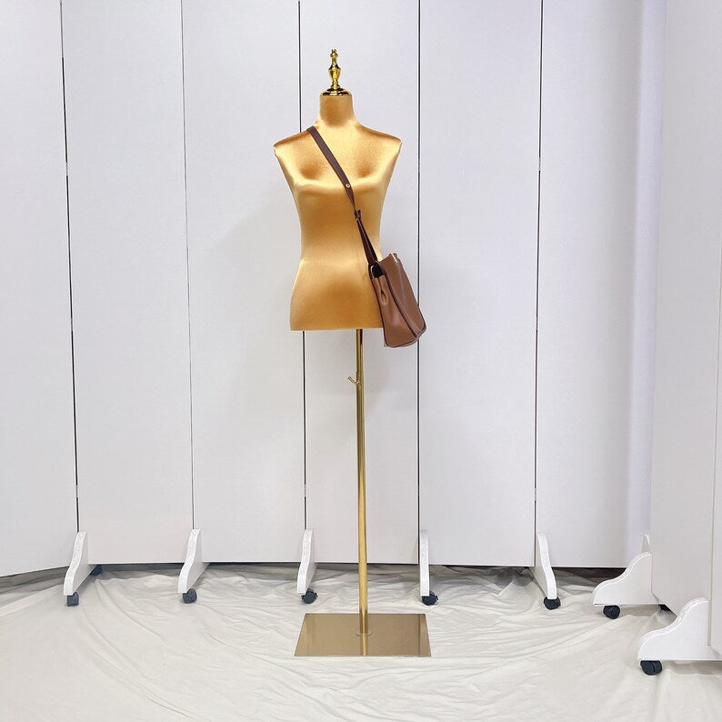 Jelimate Clearance Satin Female Half Body Mannequin,Women Silk Dress Form Adjustable Clothing Display Model,Female Display Mannequin Torso with Gold Base