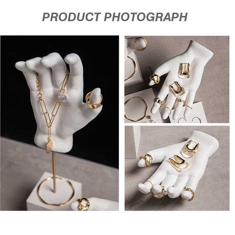 Jelimate Luxury Jewelry Display Stand,White Plaster Mannequin Hand for Ring Bracelet Necklace Display Stand,Earring Display Mannequin Earring Storage Rack Earring Holder,Jewelry Store Jewelry Display Props