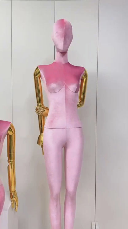 Torso de maniquí femenino de terciopelo de lujo Jelimate con brazos y base dorados, cuerpo completo para mujer, medio cuerpo, pose sentada, maniquí de exhibición para mujer