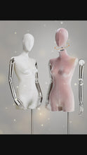 Load and play video in Gallery viewer, Jelimate Female Display Mannequin Full Body Half Body Sitting Pose Colorful Velvet Dress Form With Silver Hand Wig Head Display Dummy Bust Model
