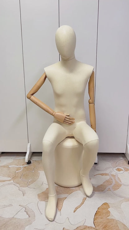 JELIMATE Realistic Male Female Full Body Mannequin,Beige Fabric Wrapped Mannequin in Standing or Sitting Pose,Full Body Dress Form For Sewing Mannequin for Clothes Display Model,Full Mannequin Body