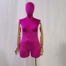 Load and play video in Gallery viewer, JM375 Adult Female Plus Size Mannequin Torso Display Dummy,Luxury Colorful Velvet Dress Form for Clothing Display,Wig Head Manikin Gold Arms
