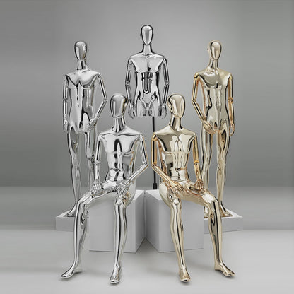 Jelimate Luxury Mirror Silver Gold Male Mannequin Full Body Dress Form,Window Display Men Mannequin Torso Stand,Clothing Dress Form Mannequin Body Form