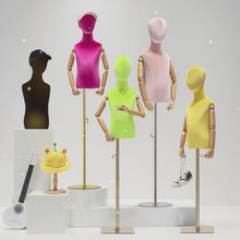 Load and play video in Gallery viewer, Jelimate Window Display Mannequin Torso Kid Dress Form,Colorful Velvet Dress Form Bust Model,Clothing Dress Form Baby Mannequin Dressmaker Dummy
