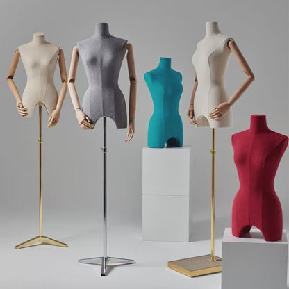 Maniquí de torso femenino sin cabeza Jelimate para exhibición de ropa, maniquí de torso de tela colorido con brazos de madera, maniquí de exhibición de ropa de lino