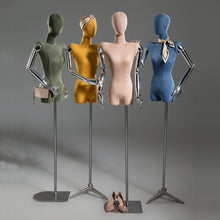 Load image into Gallery viewer, Half Body Female Colored Velvet Mannequin Torso Clothing Store Upper Body Fashion Lady Display Dress Form Torso Silver Mannequin Hand Wig Head Dummy
