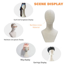 Load image into Gallery viewer, Jelimate Fully Pinnable Linen Mannequin Head Form,Vintage Wig Head Mannequin Dress Form,Headband Hair Hat Jewelry Display Head Dummy
