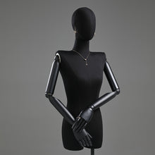Lade das Bild in den Galerie-Viewer, Half Body Female Display Dress Form Mannequin,Black Linen Fabric Mannequin Torso,Wooden Mannequin Arms,Clothing Mannequin Jewelry Holder Hat Holder
