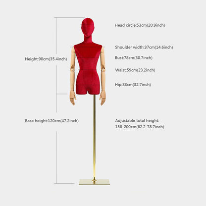 Jelimate Clothing Store Female Dress Form Torso Model Women Mannequin Upper Body Colorful Velvet Dress Form Clothing Display Mannequin With Wooden Arms