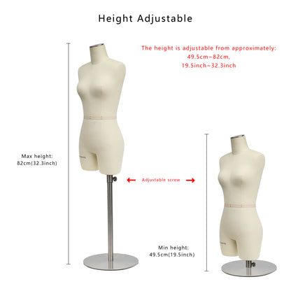 JMSIZE10 Half Scale Female Dress Form For Pattern Making,1/2 Scale Miniature Sewing Mannequin for Women,Mini Tailor Mannequin for Fashion Designer Fashion School Draping Mannequin