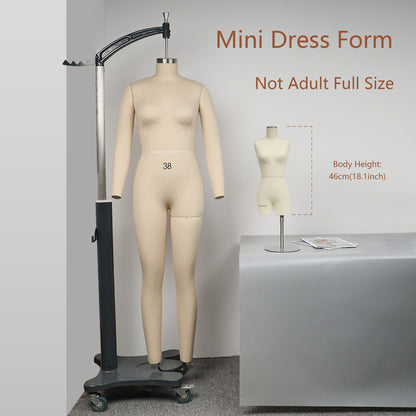 JMSIZE10 Half Scale Female Dress Form For Pattern Making,1/2 Scale Miniature Sewing Mannequin for Women,Mini Tailor Mannequin for Fashion Designer Fashion School Draping Mannequin