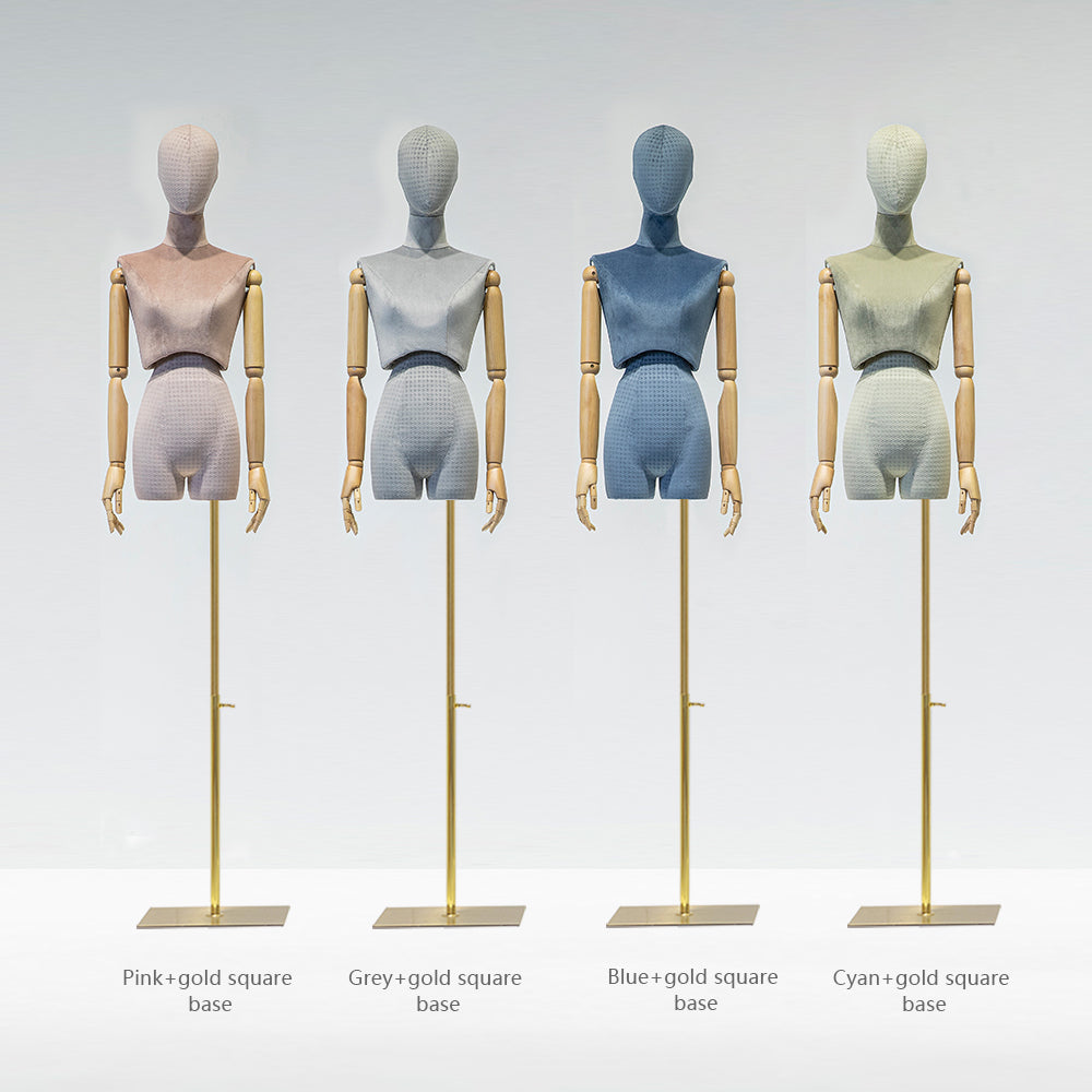 Jelimate Window Shop Display Mannequin Female Body,Colorful Velvet Mannequin Torso Stand,Sexy Waist Clothing Display Dress Form Manikin Head