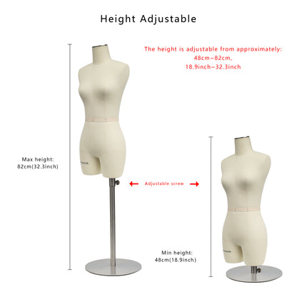 JMSIZE8 Half Scale Female Dress Form For Pattern Making,1/2 Scale Miniature Sewing Mannequin for Women,Mini Tailor Mannequin for Fashion Designer Fashion School Draping Mannequin