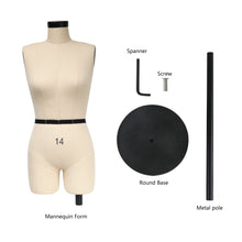 Lade das Bild in den Galerie-Viewer, Jelimate Size 14 Female Half Scale Dress Form For Sewing,Mini Tailor Mannequin for Fashion Designer Pattern Making,Miniature Women Sewing Mannequin for Fashion School Draping Mannequin
