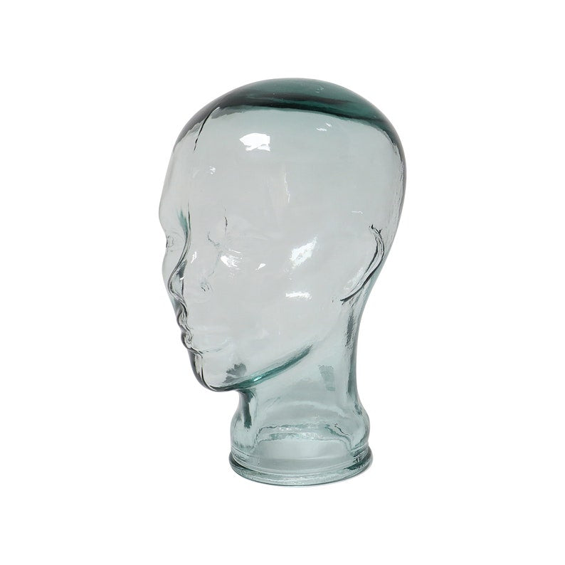 Vintage Glass Mannequin Head | 1970s Green Glass dress form head hat | Life Size Glass Mannequin Bust | Spain Mannequin Display Decor