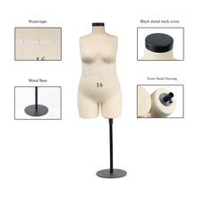 Load image into Gallery viewer, Jelimate Female Size 16 Plus Size Dress Form With Soft Arms,Half Scale Dress Form For Sewing Bust Mini Lingerie Mannequin,1:2 Scale Women Plus Size Tailor Mannequin Dressmaker Dummy
