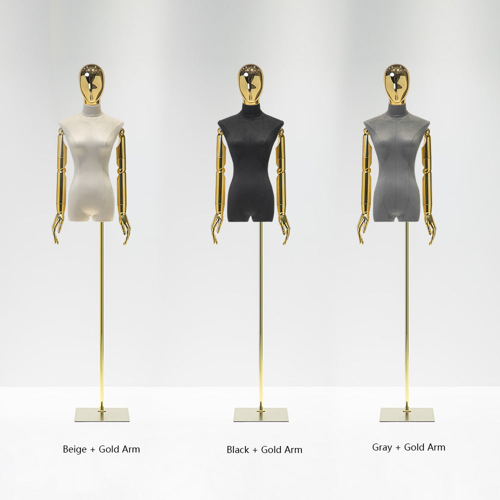 Jelimate Clothing Display Mannequin Female Body with Silver Gold Hand Head Manikin Adjustable Colorful Velvet Mannequin Torso Display Dress Form For Sewing