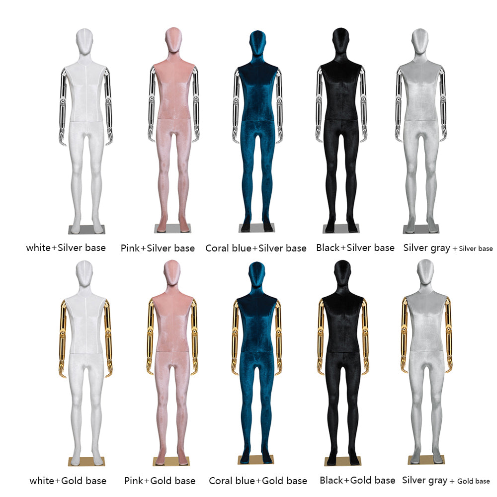 Male Full Body Display Dress Form Mannequin Velvet Fabric Mannequin Torso Silver Gold Plate Mannequin Hand Fitness Mannequin Head For Wigs