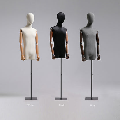 Jelimate Clothing Store Male Half Body Mannequin Dress Form,Men Display Model Clothing Display Dress Form,Male Display Mannequin Torso With Wooden Arms