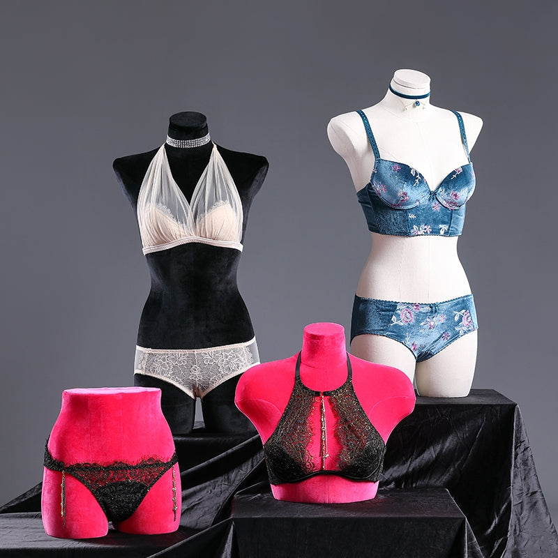 Jelimate Boutique Underwear Mannequin Torso Female,Colorful Velvet Dress Form,Women Bikini Bra Trouser Pant Hip Bust Form for Lingerie Store Display