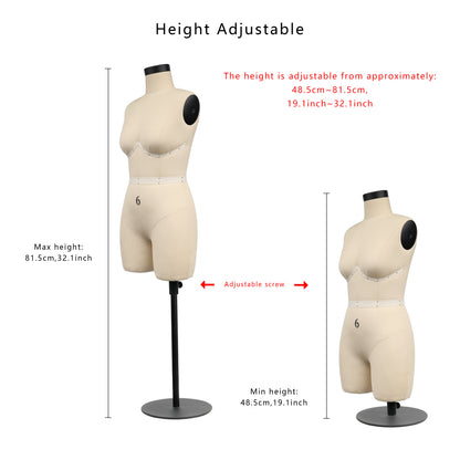 Jelimate Size 6 Female Plus Size Dress Form With Soft Arms,Lingerie Bust Mini Tailor Mannequin Half Scale Dress Form For Sewing, 1:2 Scale Women Plus Size Mannequin Dressmaker Dummy