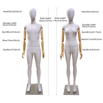 Jelimate High End Male Female Torso Mannequin With Wooden Arms,Bamboo Hemp Mannequin Full Body Half Body,Jewelry Wedding Dress Clothing Display Dress Form