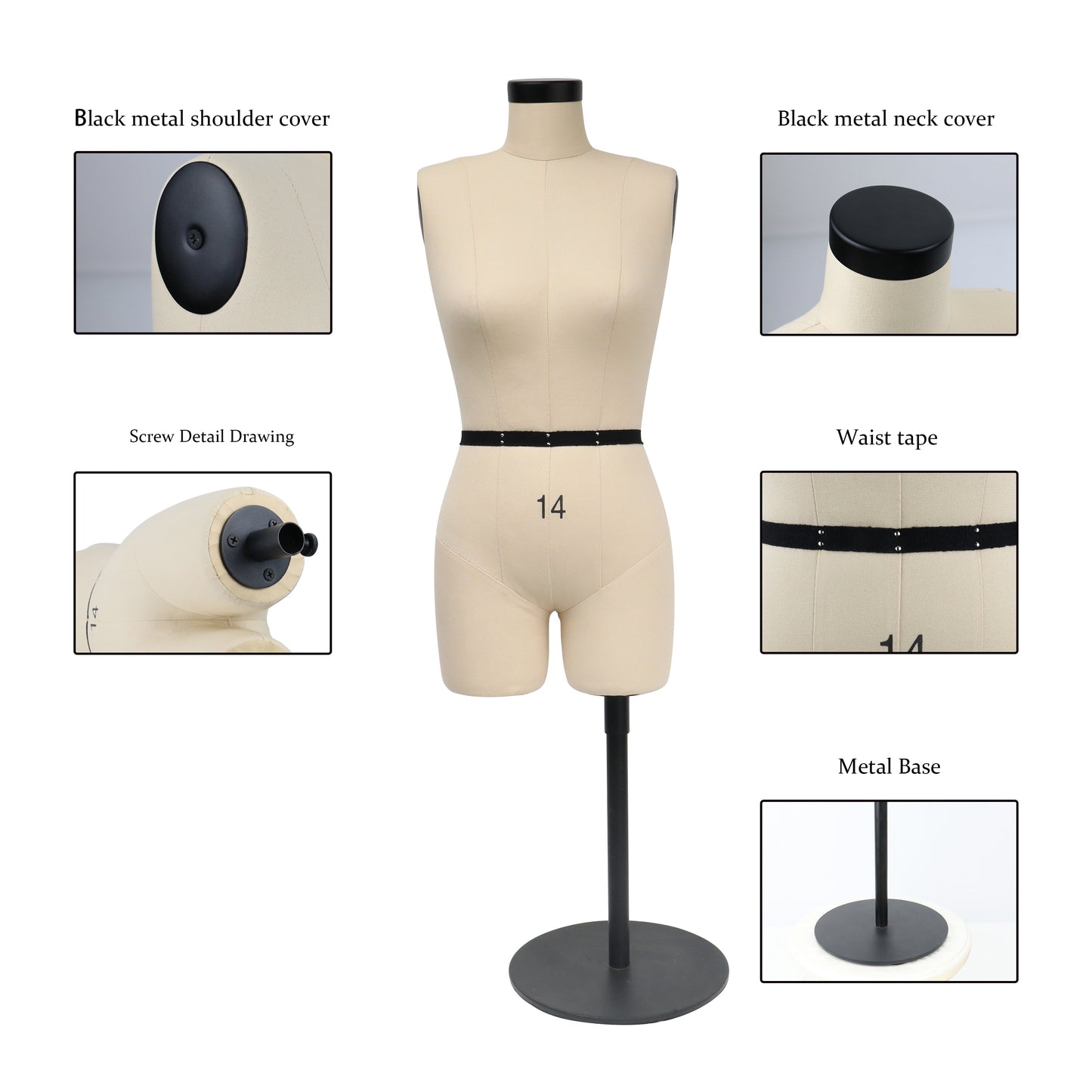 Jelimate Size 14 Female Half Scale Dress Form For Sewing,Mini Tailor Mannequin for Fashion Designer Pattern Making,Miniature Women Sewing Mannequin for Fashion School Draping Mannequin