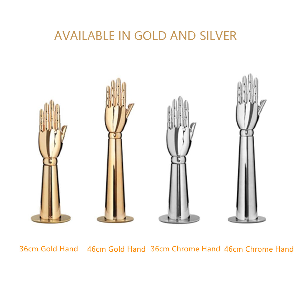 Jelimate Luxury Window Female Male Kid Silver Gold Mannequin Hand,Movable Hand Mannequin Dress Form,Gloves Ring Sunglasses Jewelry Display Hand Model