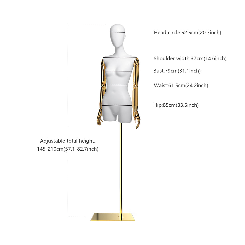 Jelimate Luxury Black White Grey Female Mannequin Torso Silver Gold Arms,Half Body Painting Mannequin Display Dummy,Wedding Dress Clothing Display Dress Form