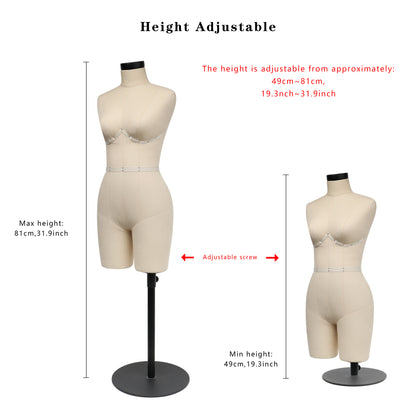 JELIMATE Female Half Scale Dress Form With Leg,Mini Sewing Lingerie and Corsets Mannequin For Sewing,Half Size Miniature Underwear Bust Form for Tailor,Not Adult Size Half Size Scale Form Size 34B