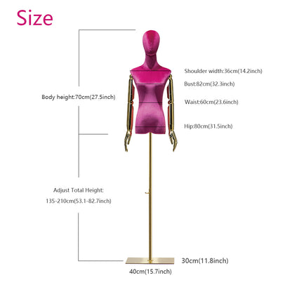 Jelimate Colorful Velvet Display Mannequin Torso Female,Velvet Dress Form With Gold Silver Hand,Window Display Wedding Dress Clothing  Dress Form