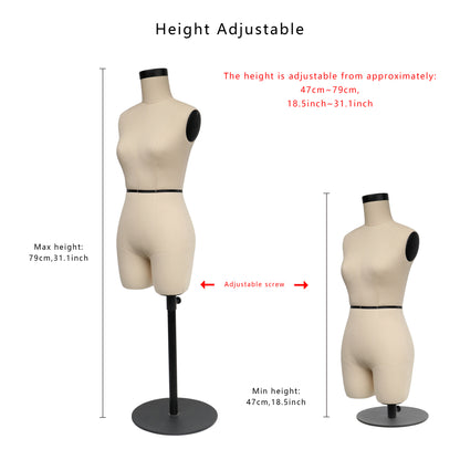 Jelimate Size 6 Female Half Scale Dress Form For Sewing,Mini Tailor Mannequin for Fashion Designer Pattern Making,Miniature Women Sewing Mannequin for Fashion School Draping Mannequin