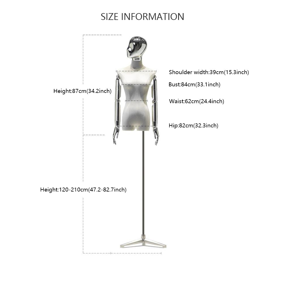 Jelimate Clothing Display Mannequin Female Body with Silver Gold Hand Head Manikin Adjustable Colorful Velvet Mannequin Torso Display Dress Form For Sewing
